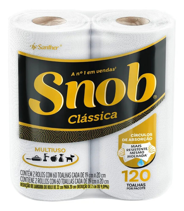 Papel Toalha Snob com 2 rolos folha dupla, ideal para absorção de tinta, limpeza de pele e higienização do ambiente no estúdio de tatuagem. Possui alta resistência mesmo molhado, com 60 folhas por rolo no tamanho 19x20cm.
