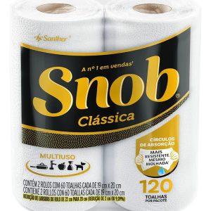 Papel Toalha Snob com 2 rolos folha dupla, ideal para absorção de tinta, limpeza de pele e higienização do ambiente no estúdio de tatuagem. Possui alta resistência mesmo molhado, com 60 folhas por rolo no tamanho 19x20cm.